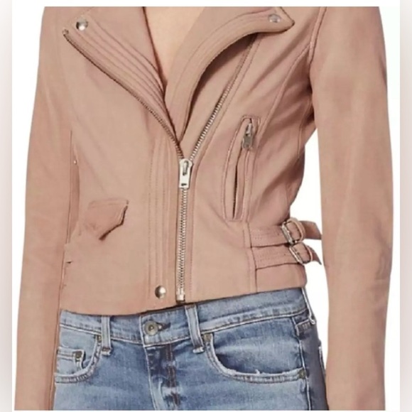 IRO (intermix) Women's Hana Leather Moto Jacket -blush pink- size 38 - Picture 2 of 8